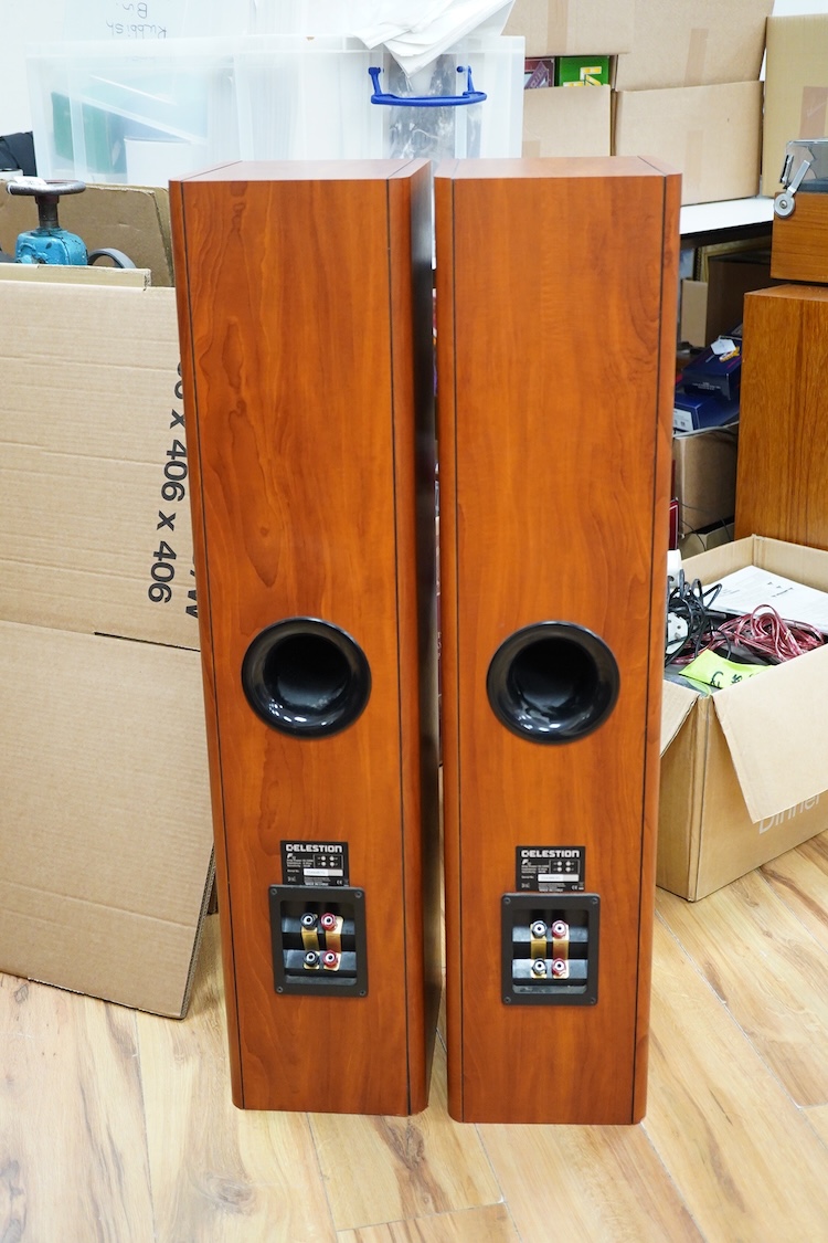 A TEAC four part Hi-Fi system with Celestrion F30 floor standing speakers, comprising a PD-H300C CD Player, a T-H300 AM/FM Tuner, an A-H300 integrated stereo amplifier, and a R-H300 stereo cassette deck, plus a remote co